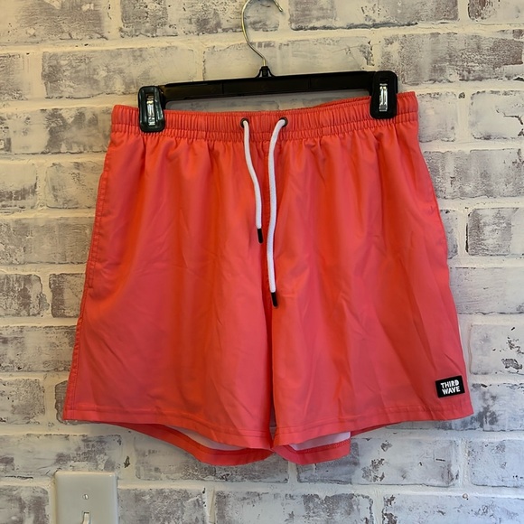 Third Wave Mens Compression Lined 5" Swim Trunks - Coral Pink Pocket Size Medium - Picture 3 of 9